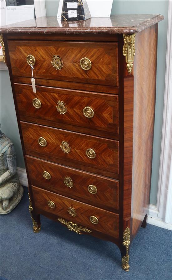 A 19th century French kingwood 19th century chest with marble top W.70cm
